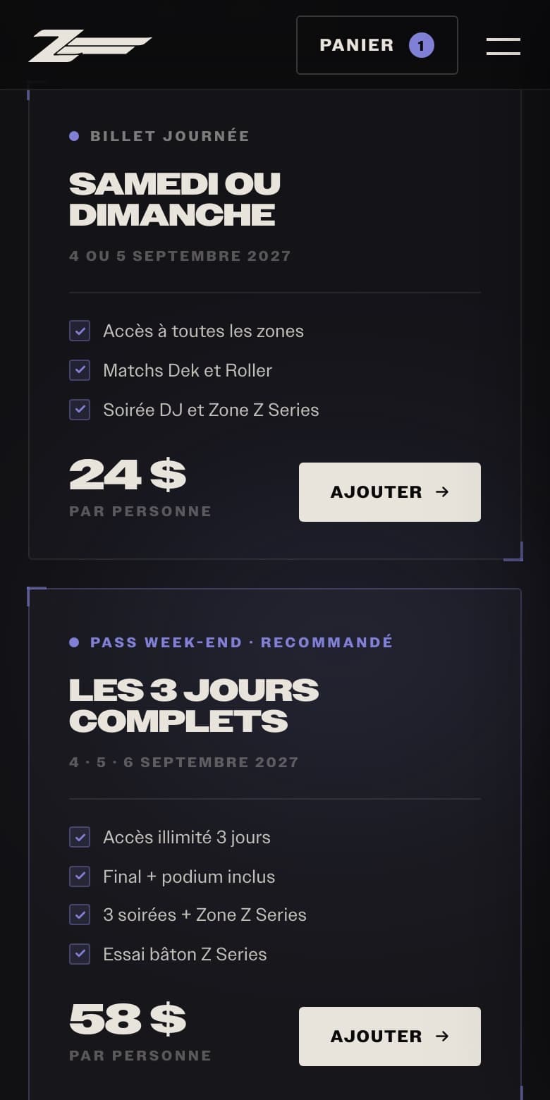 Z Series · Shop, on mobile